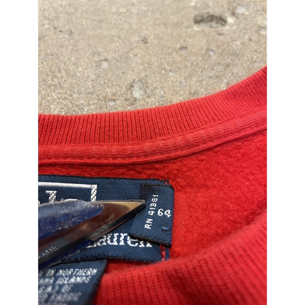 Polo Ralph Lauren Sweatshirt Mens Large Red Crewneck Pullover Blue Pony Made USA - Picture 7 of 16